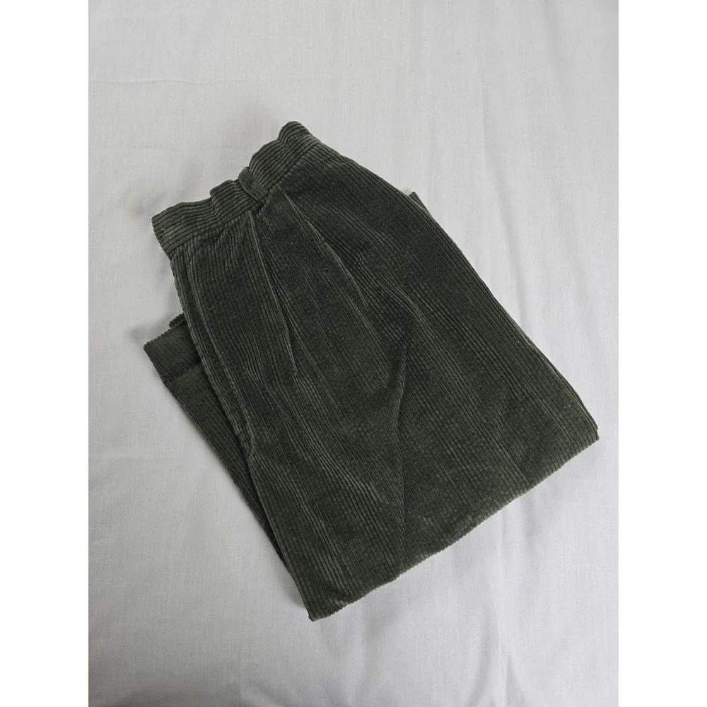 Crew Skirt Womens 14 Green Corduroy Made in Japan Pleated A Line Back Vent Lined